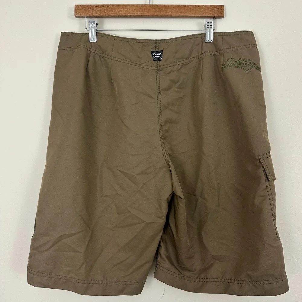 Billabong Board Shorts Olive Green Logo VTG Y2K Cargo Pockets Surfing Men 38